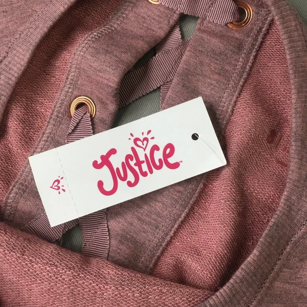 Justice Sweatshirt Girls 8 Pink Mauve Glitter Lace Up Back Relaxed Tunic
